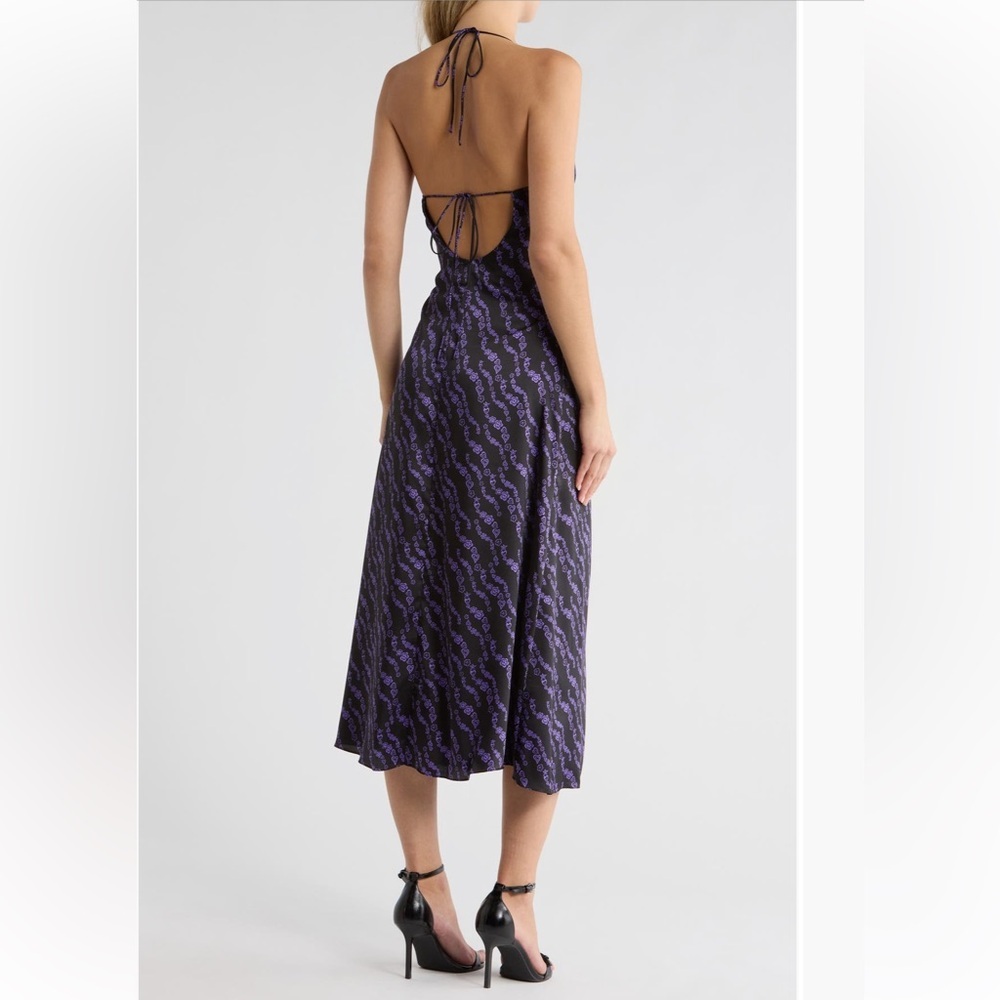 SANDRO
Thais Ruched Crossback
A-Line Midi Dress  in Black/Purple - Picture 4 of 17